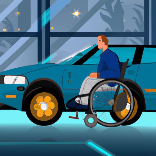 איור של משתמש בכיסא גלגלים מאחורי ההגה של מכונית, המציג את האפשרות לנהוג עם מוגבלות
